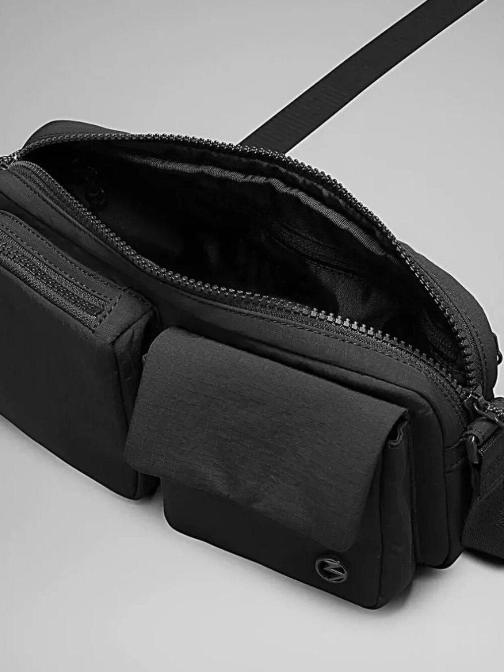 Black Multi Pocket Nylon Crossbody Sling Bag Fanny Pack Belt Bag